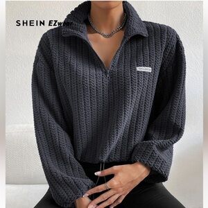 SHEIN EZwear Letter Patched
Quarter Zip Drop Shoulder
Sweatshirt